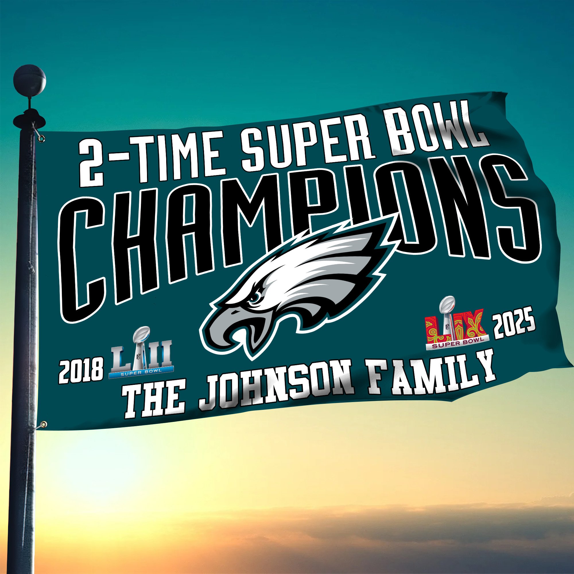 Philadelphia Eagles Philadelphia Eagles Champions Super Bowl 2025 Flag 3X5ft Custom Family Name, Gifts For Eagles Fan, Eagles Gifts