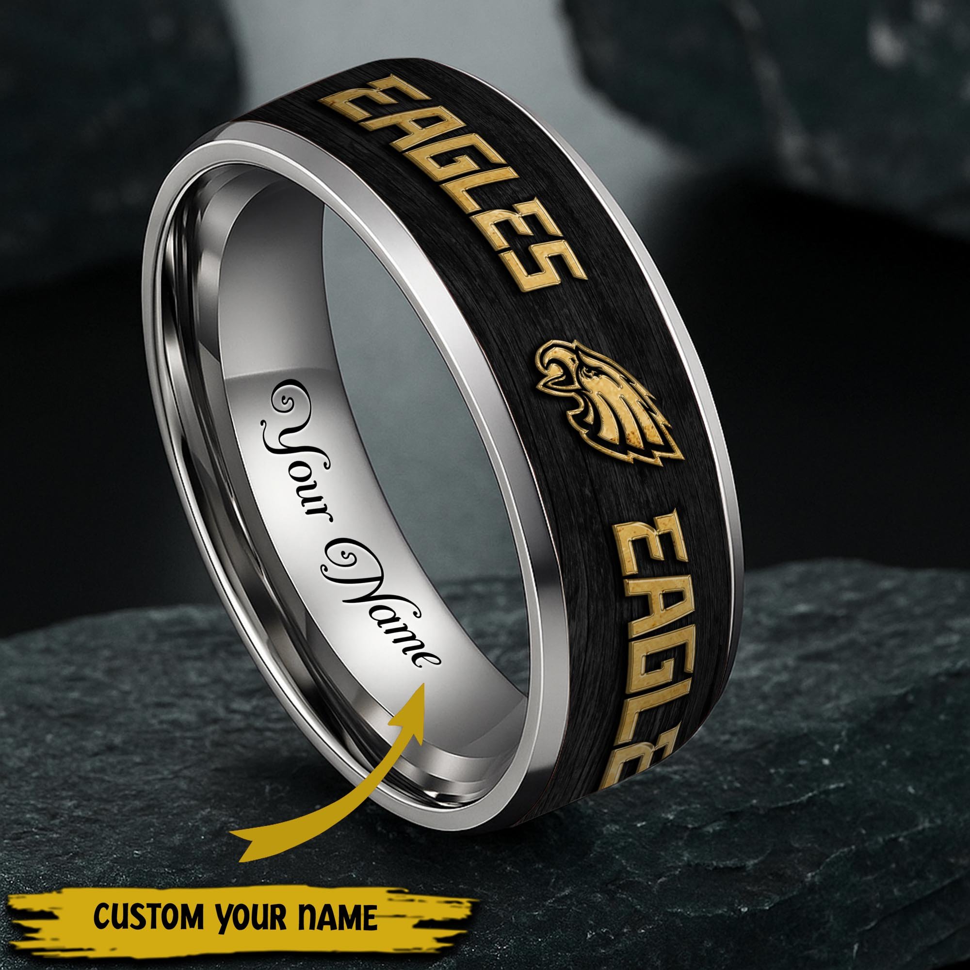Philadelphia Eagles Stainless Steel Rings Comes With Box Custom Your Name 2025 Versions, Gifts For Fan