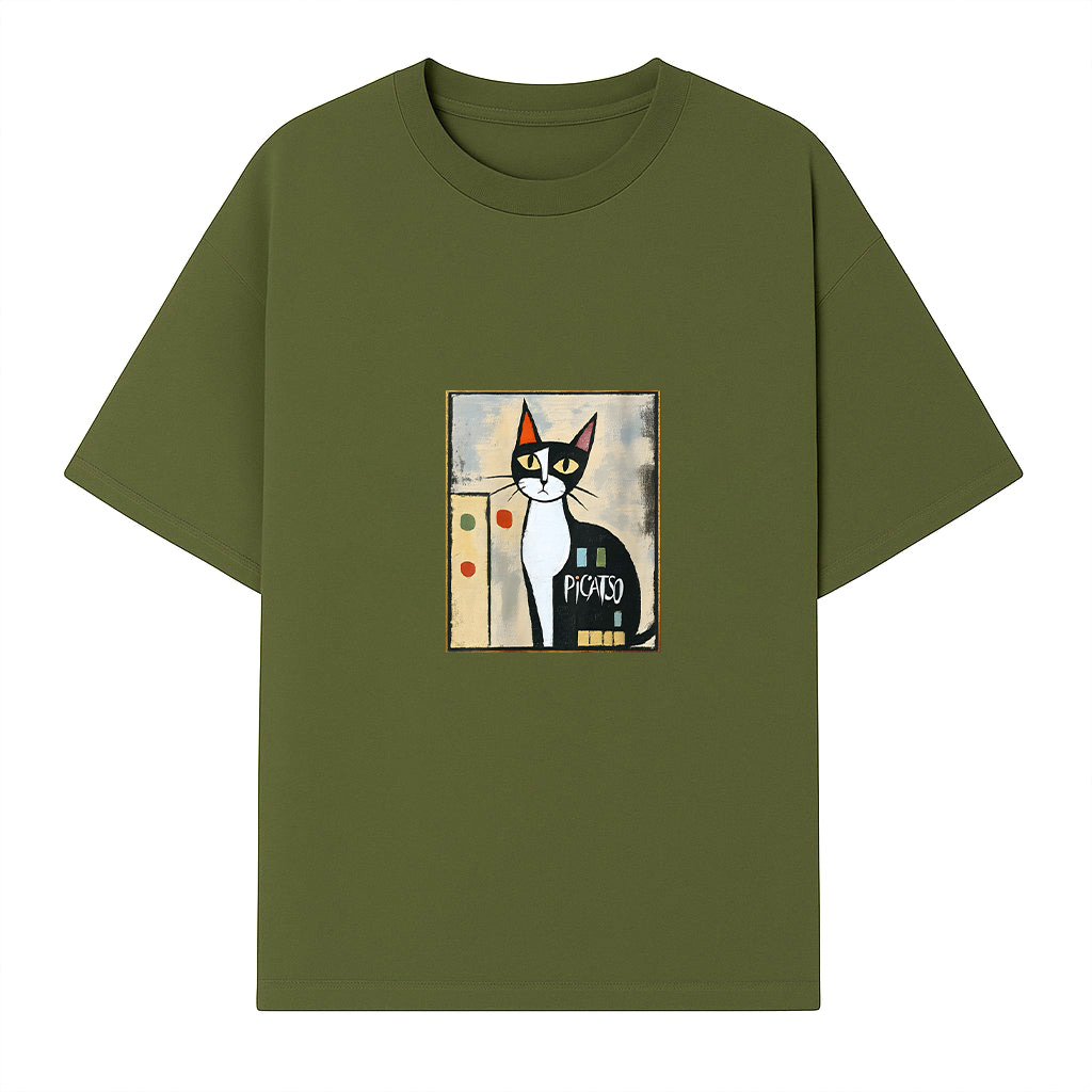 Picatso Funny Cat Vintage Abstract T-Shirt - Image 3