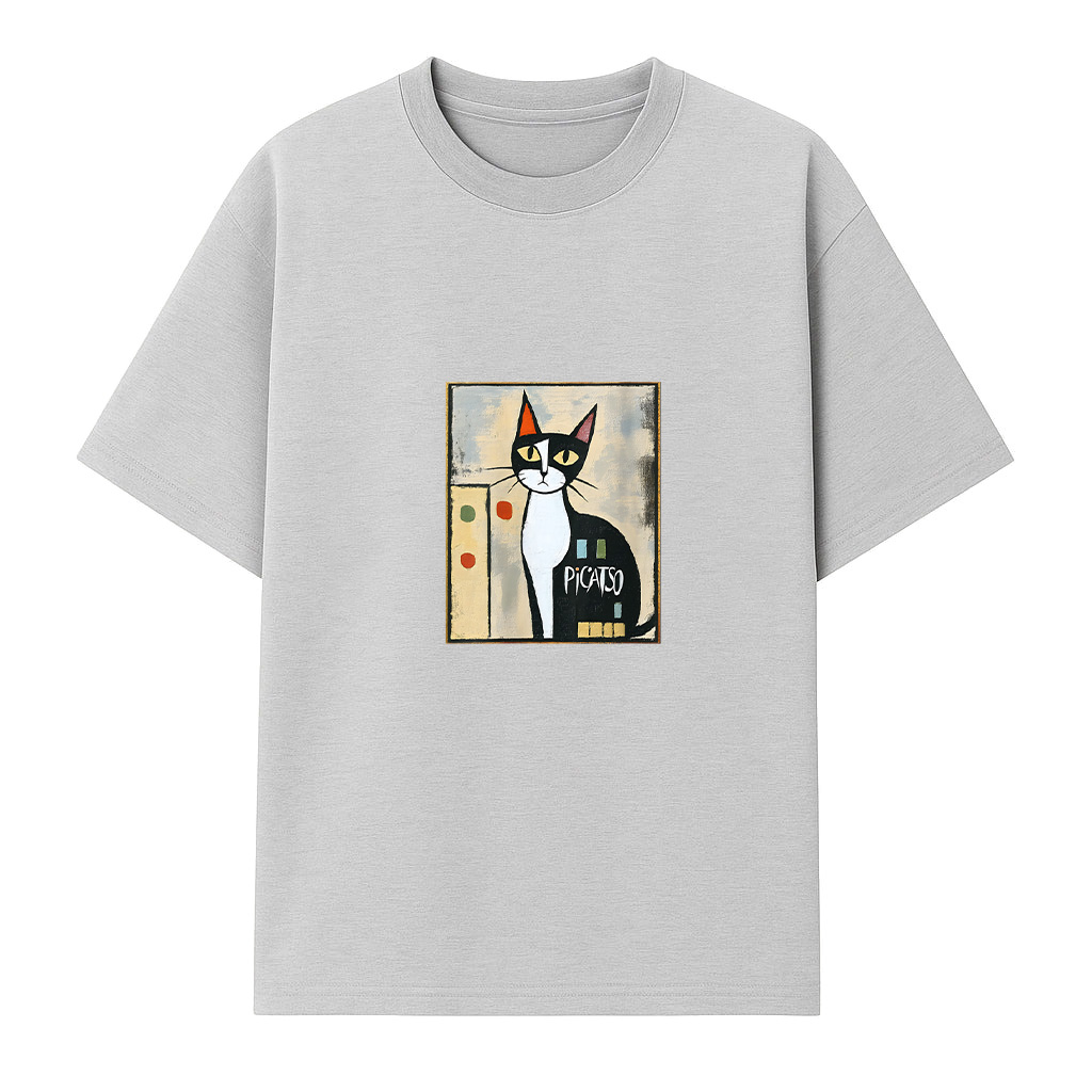 Picatso Funny Cat Vintage Abstract T-Shirt - Image 4