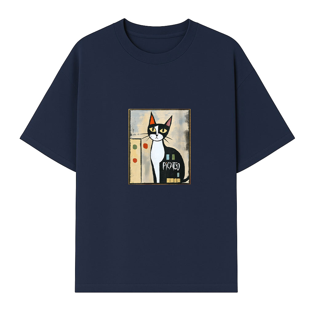 Picatso Funny Cat Vintage Abstract T-Shirt - Image 5