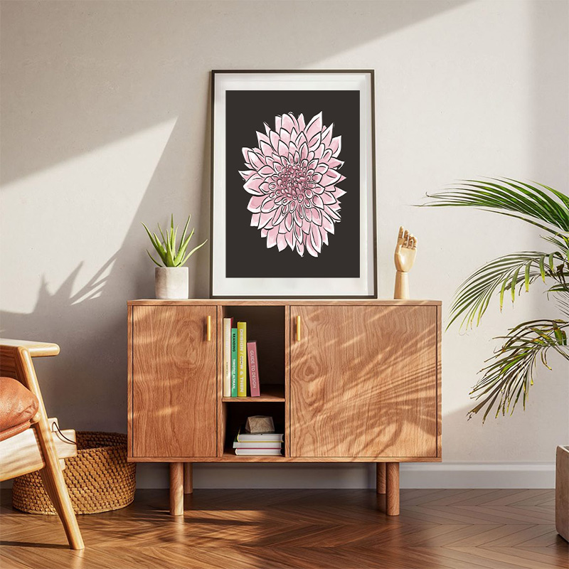 Pink Flower Dahlia Botany Poster