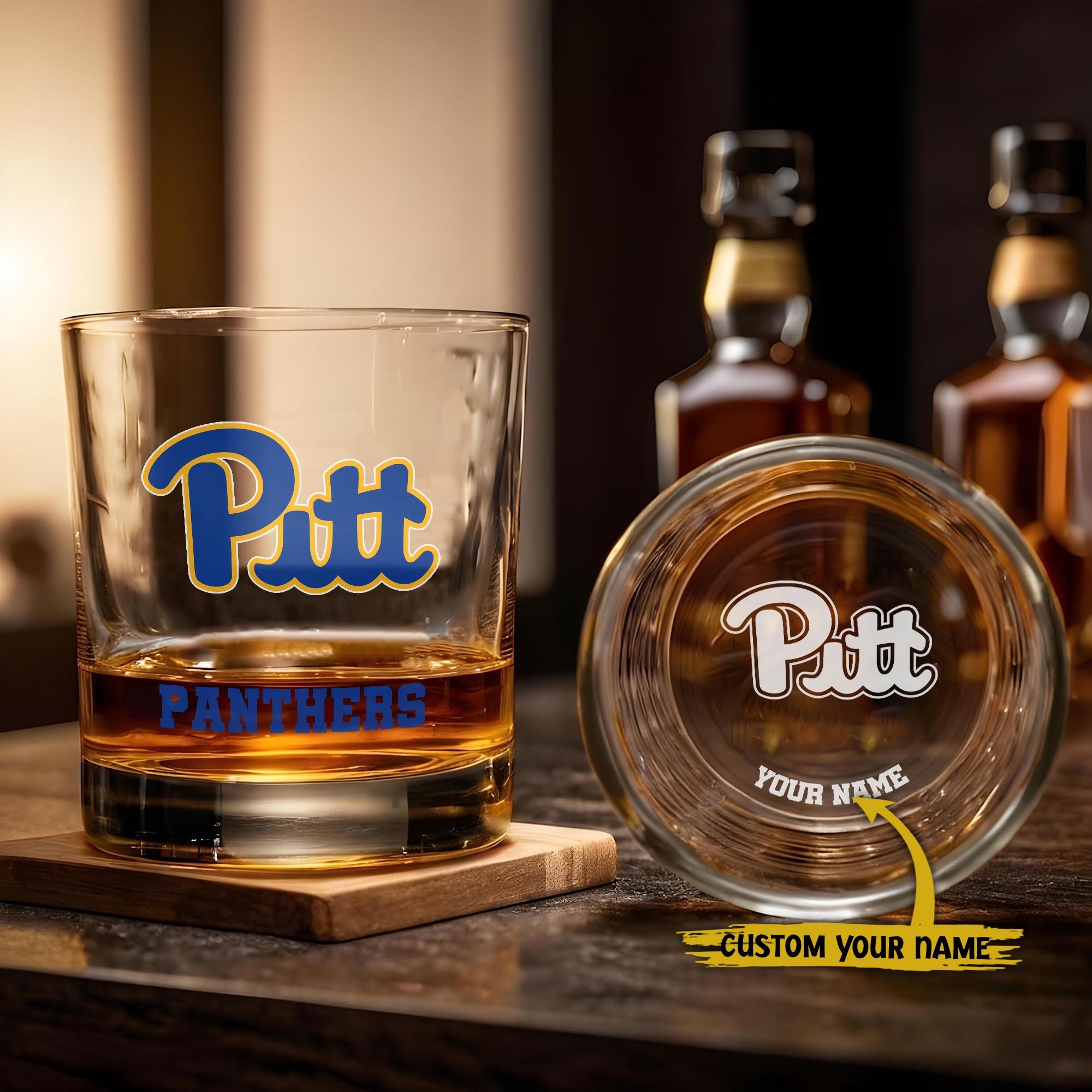 Pittsburgh Panthers Engraved Whiskey Glass Custom Your Name, Groomsman 11Oz Whiskey Glass, Football Gift, Gifts For Dad