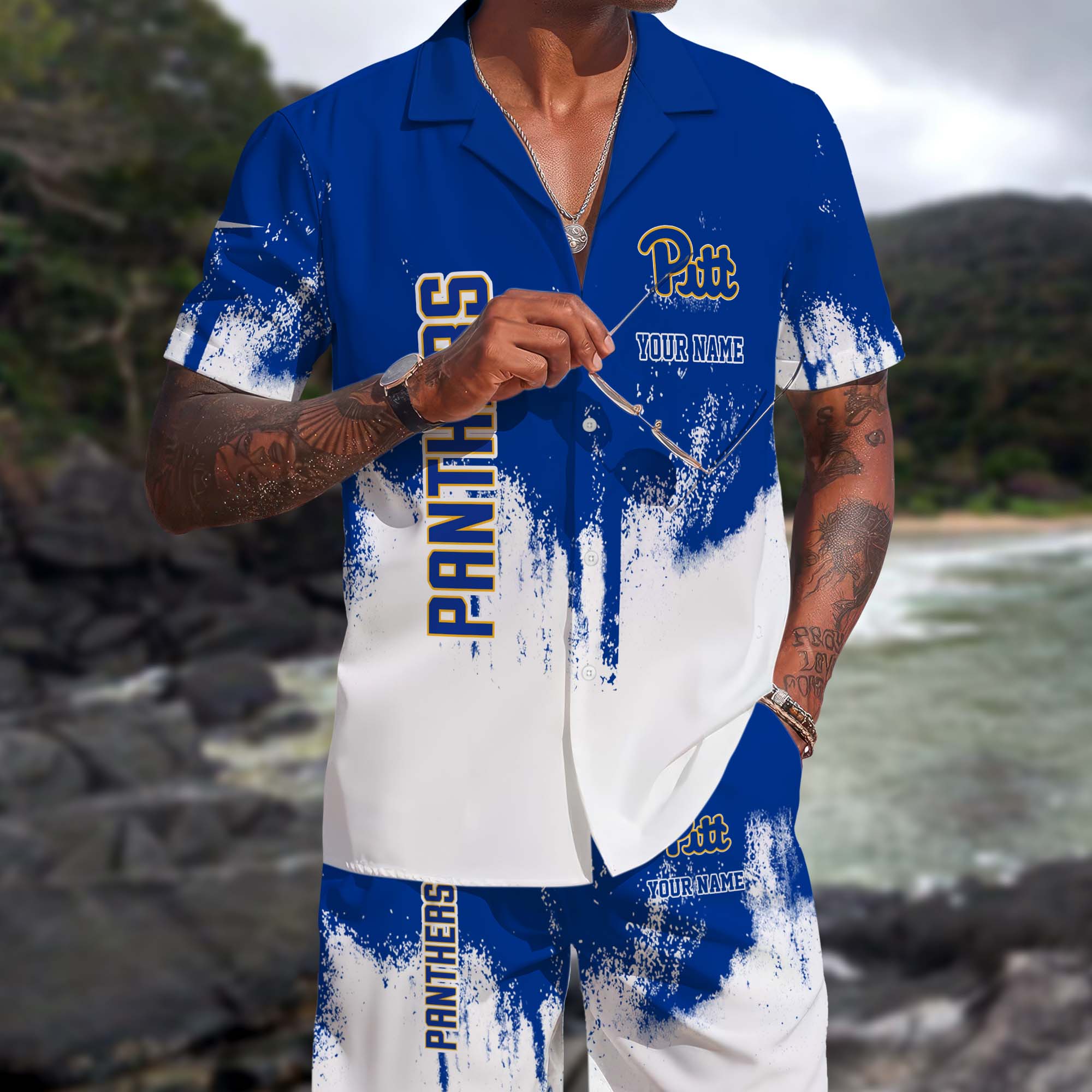 Pittsburgh Panthers Hawaiian Shorts Set Custom You Name, Sports Shorts, Gifts For Fan