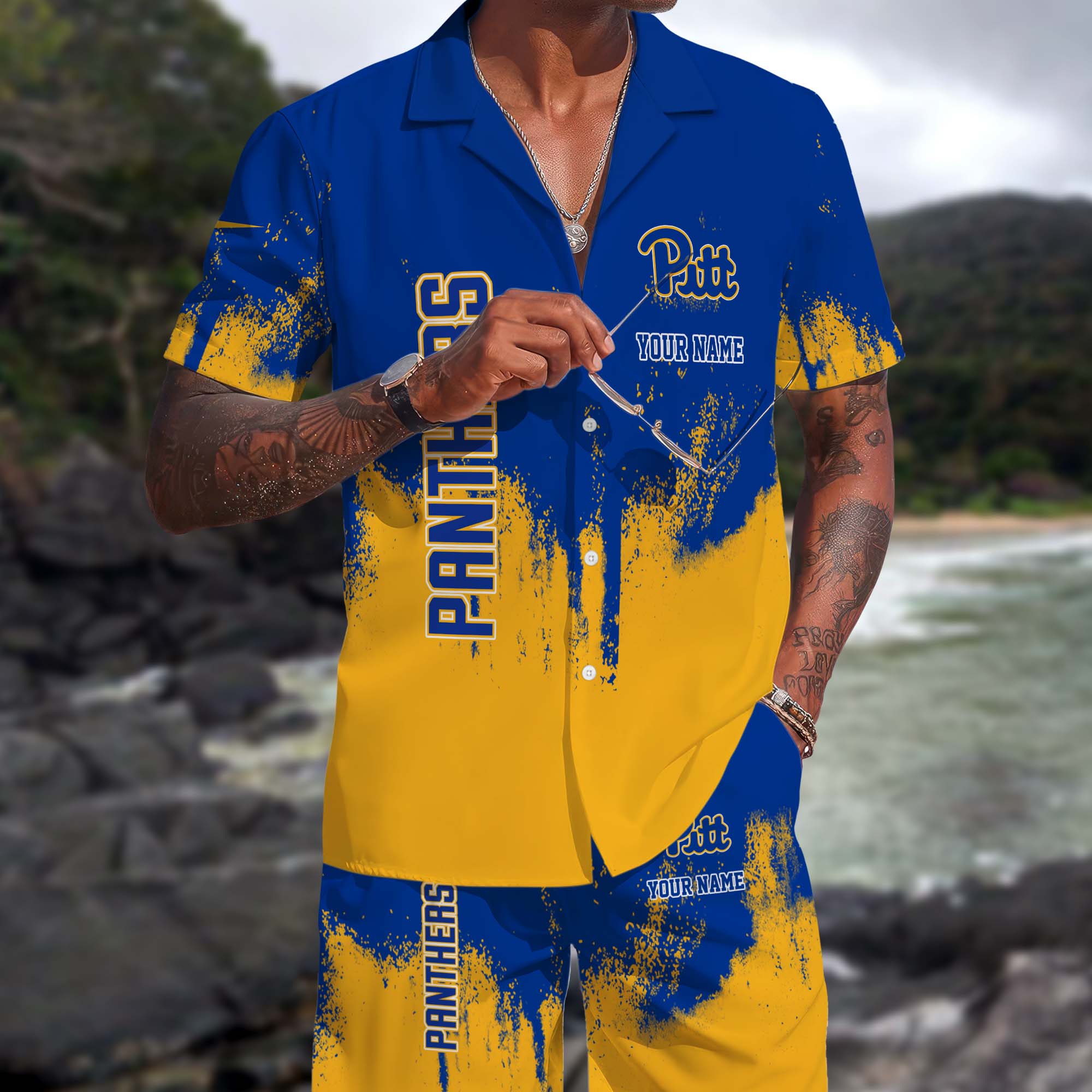 Pittsburgh Panthers Hawaiian Shorts Set Custom You Name, Sports Shorts, Gifts For Fan