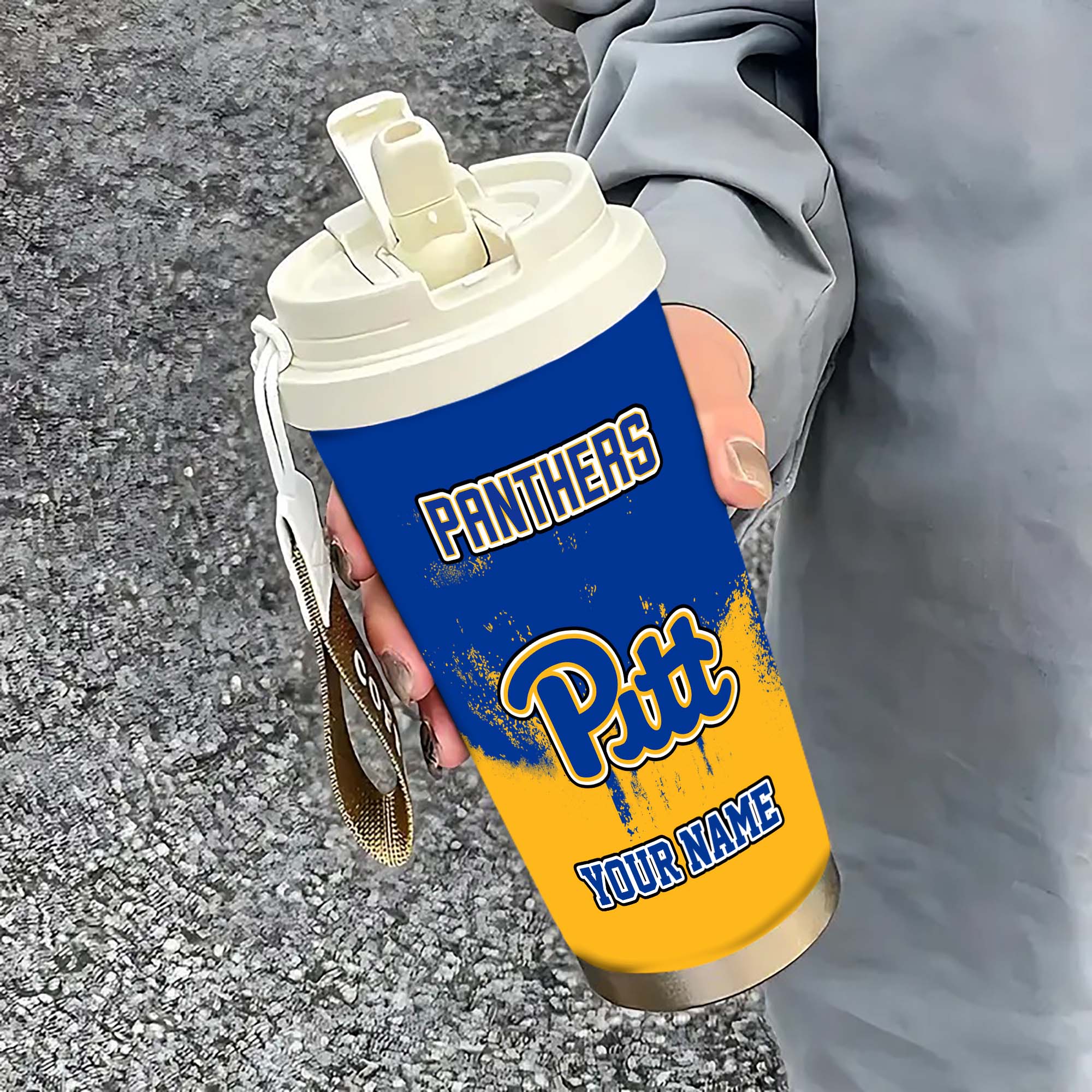Pittsburgh Panthers Insulated Coffee Mug With Straw And Lid, Portable Coffee Travel Mug For Car, Fan Gifts