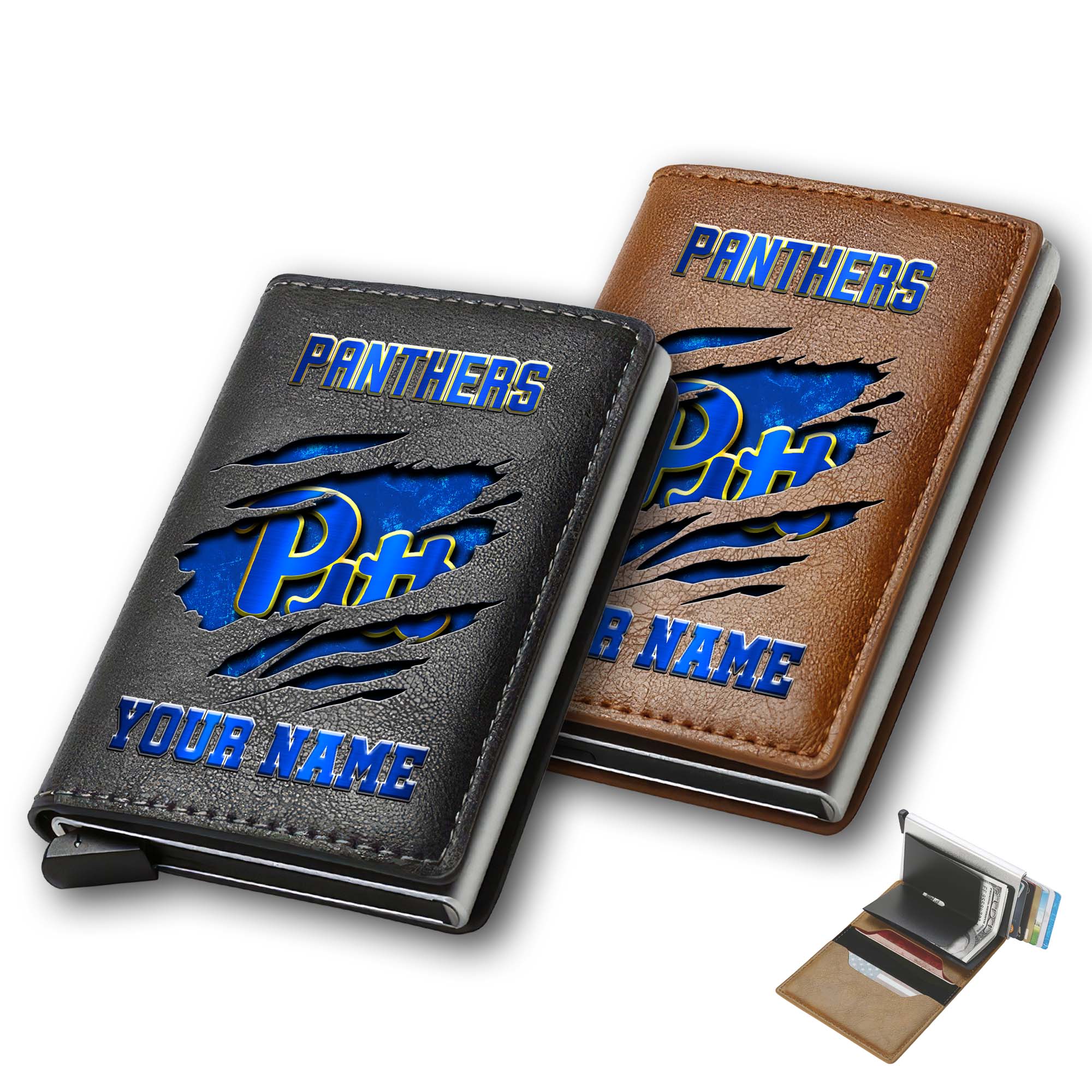 Pittsburgh Panthers Men Wallet Custom Your Name, Football Team Men Wallet For Fans, Gifts For Football Lovers