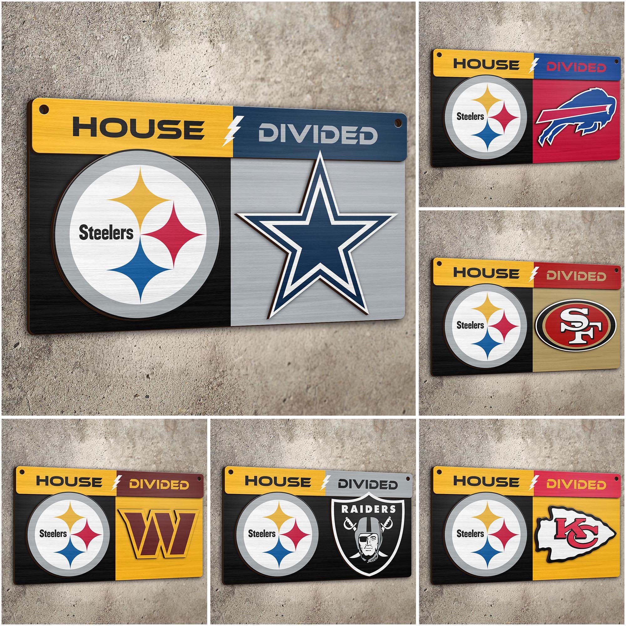 Pittsburgh Steelers 2 Layers Woodsign Choose Any Team, House Divided Sign, Wall Hangings