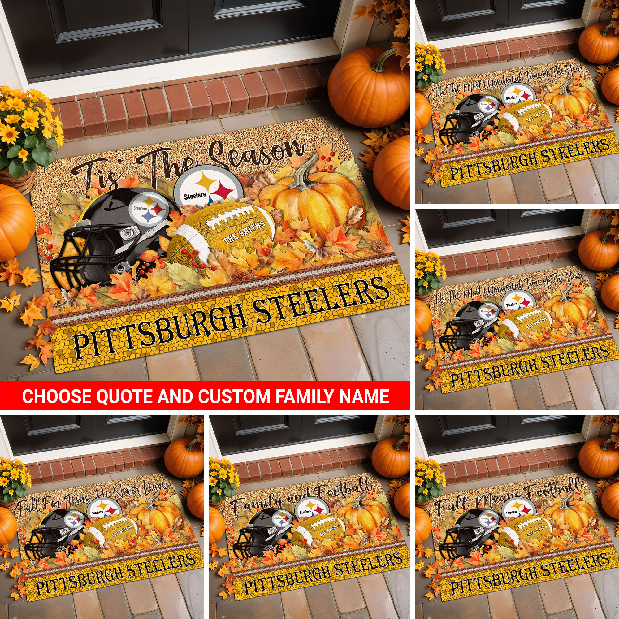 Pittsburgh Steelers Doormat Custom Your Family Name And Choose Your Quotes, Sport Doormat, Sport Gifts For Fan