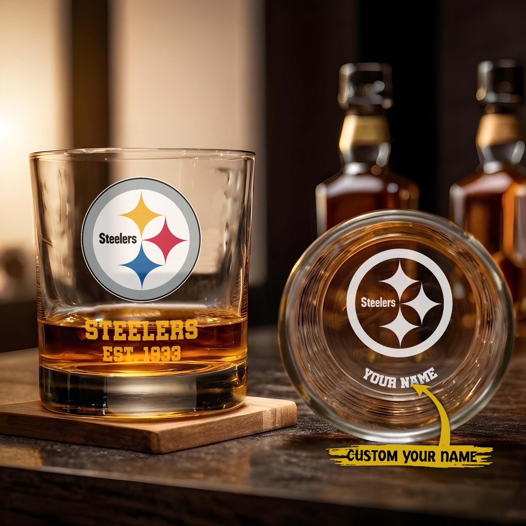 Pittsburgh Steelers Engraved Whiskey Glass Custom Your Name, Groomsman 11Oz Whiskey Glass, Football Gift, Gifts For Dad