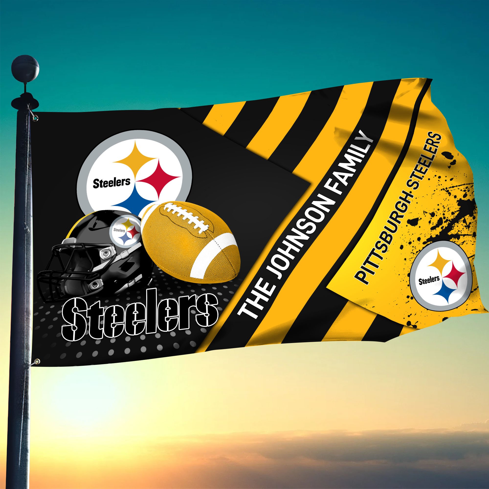 Pittsburgh Steelers Flag 3X5ft 4X6ft Custom Your Family Name, Sport Team Flag, Sport Gifts