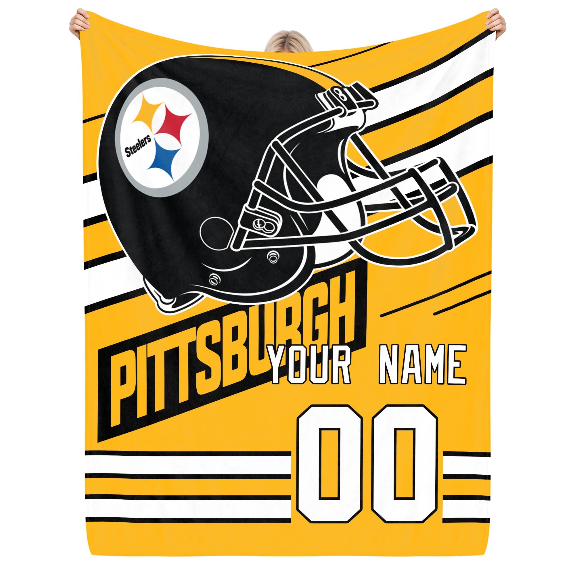 Pittsburgh Steelers Fleece Blanket Custom Name And Number, Sport Blanket For Fans