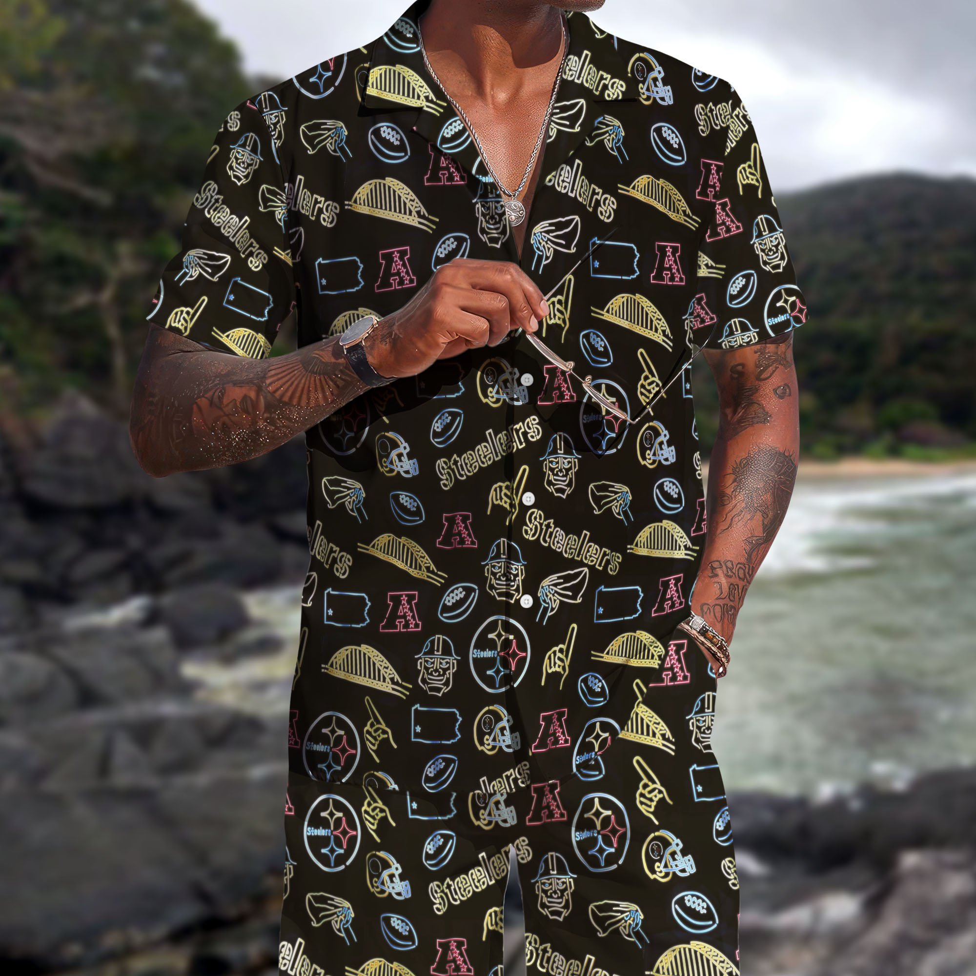 Pittsburgh Steelers Hawaiian Shorts Set 2025 Version, Hawaiian Shirts, Sports Shorts, Gifts For Fan