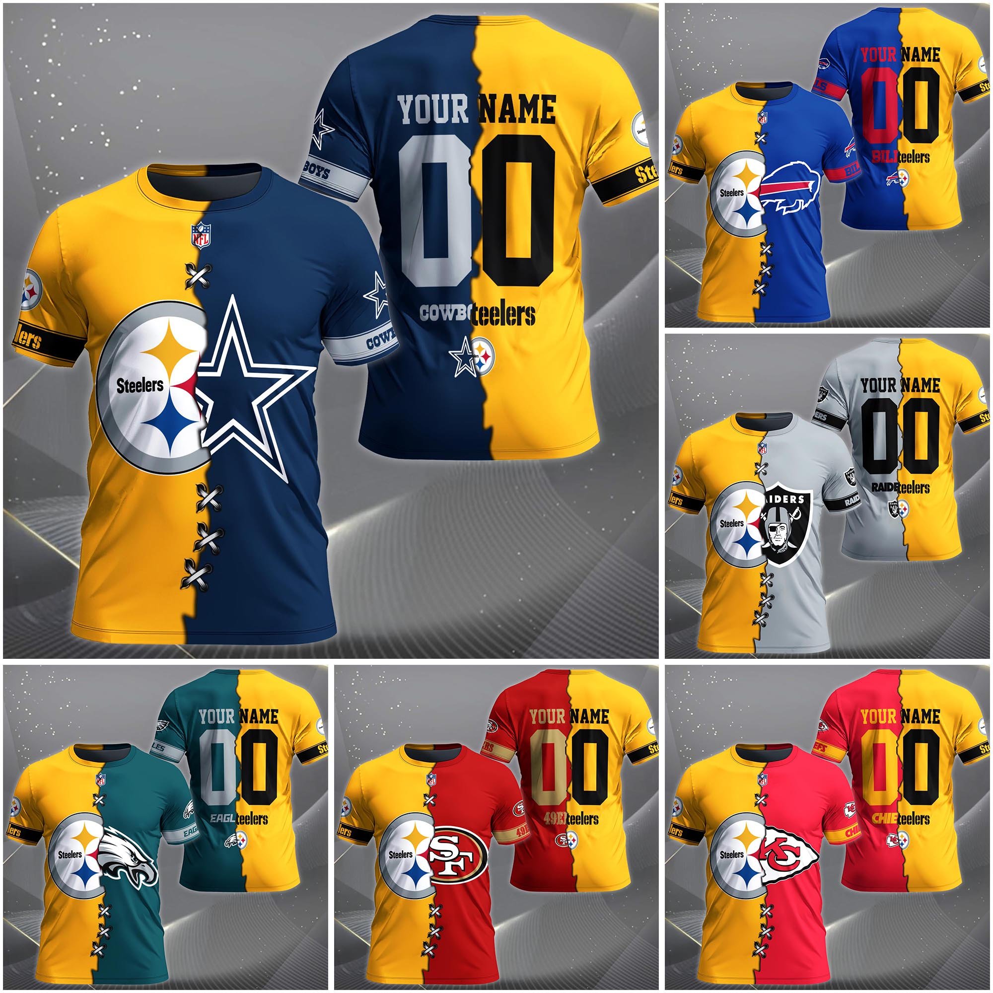 Pittsburgh Steelers House Divided T-Shirt Custom Name 2025 Version, Number And Team, Sport Shirts For Fan