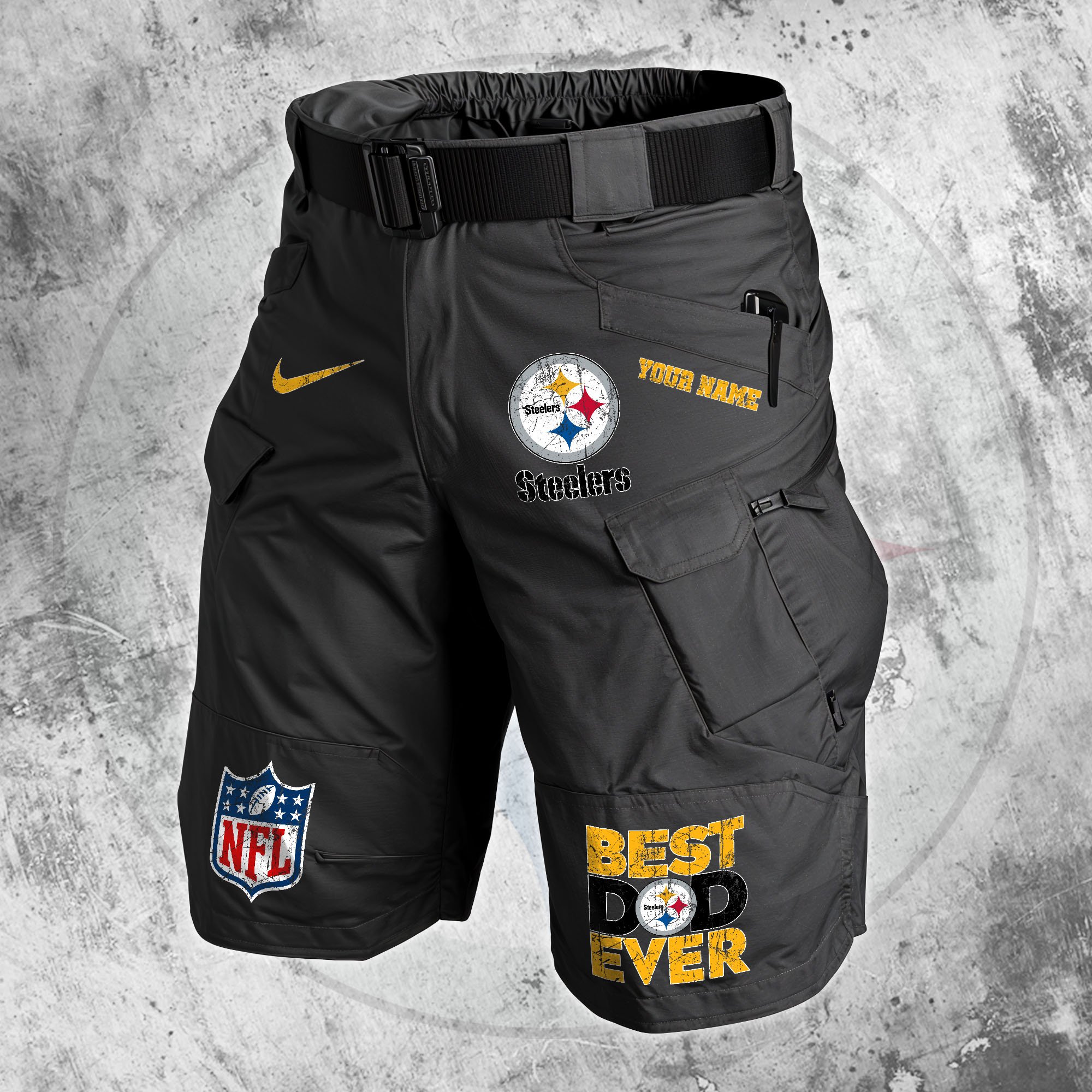 Pittsburgh Steelers Men Cargo Shorts Custom Your Name, Football Lovers Clothings, Fathers Day Gifts 