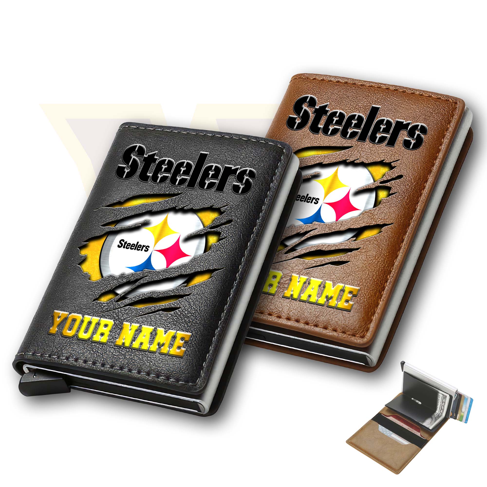 Pittsburgh Steelers Men Wallet Custom Your Name, Football Team Men Wallet For Fans, Gifts For Football Lovers