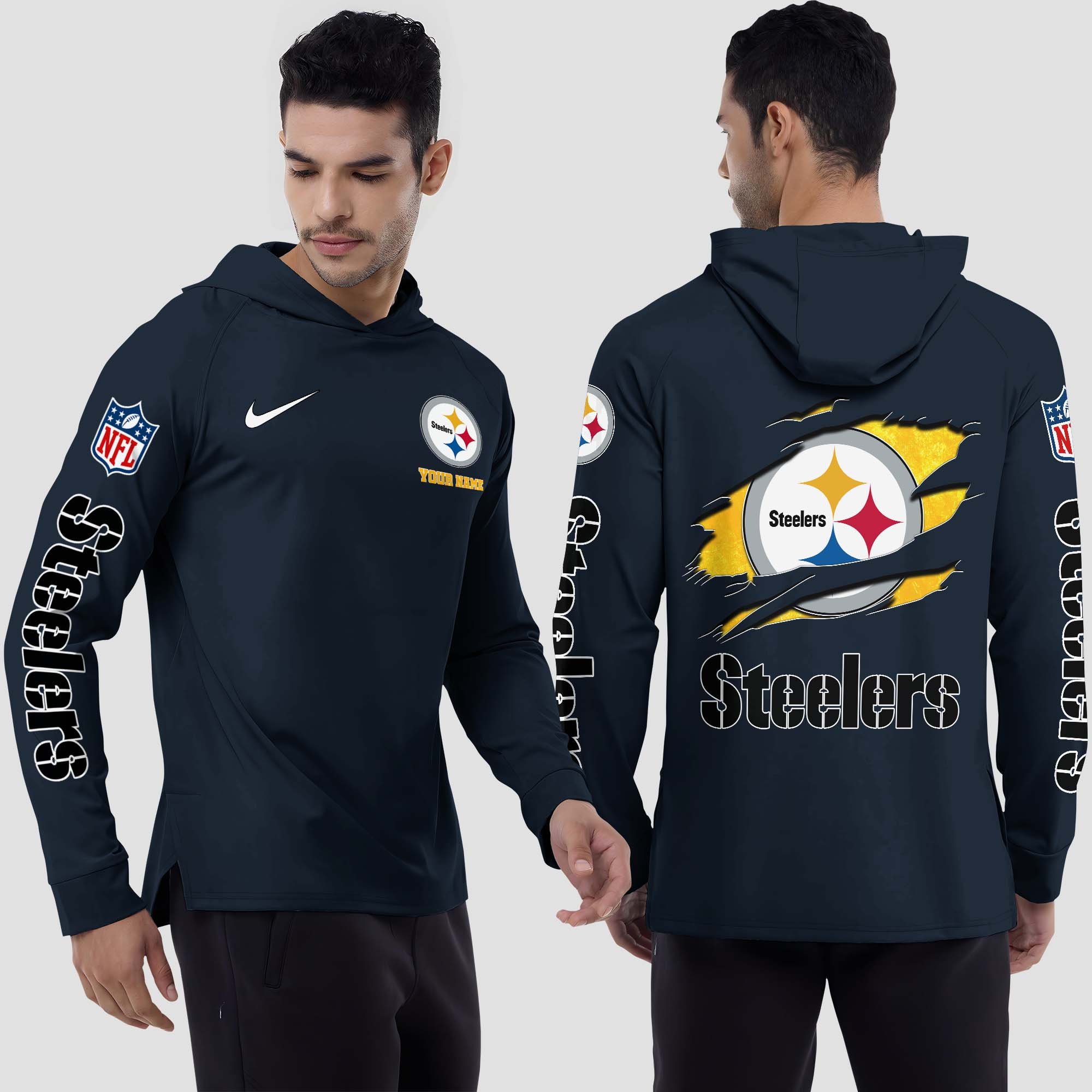 Pittsburgh Steelers Split Hem Hoodie Custom Your Name, Sport Hoodie, Sport Gifts For Fan