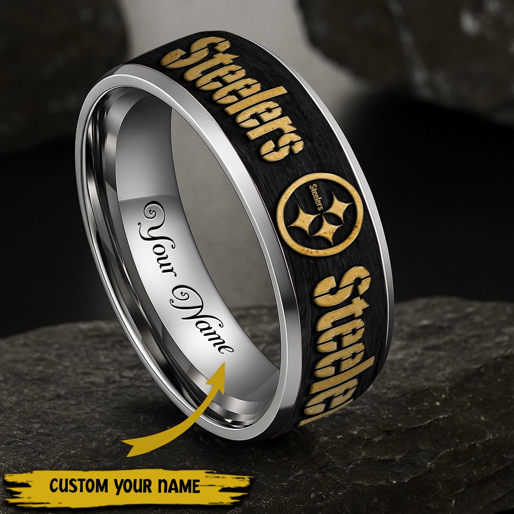 Pittsburgh Steelers Stainless Steel Rings Comes With Box Custom Your Name 2025 Versions, Gifts For Fan