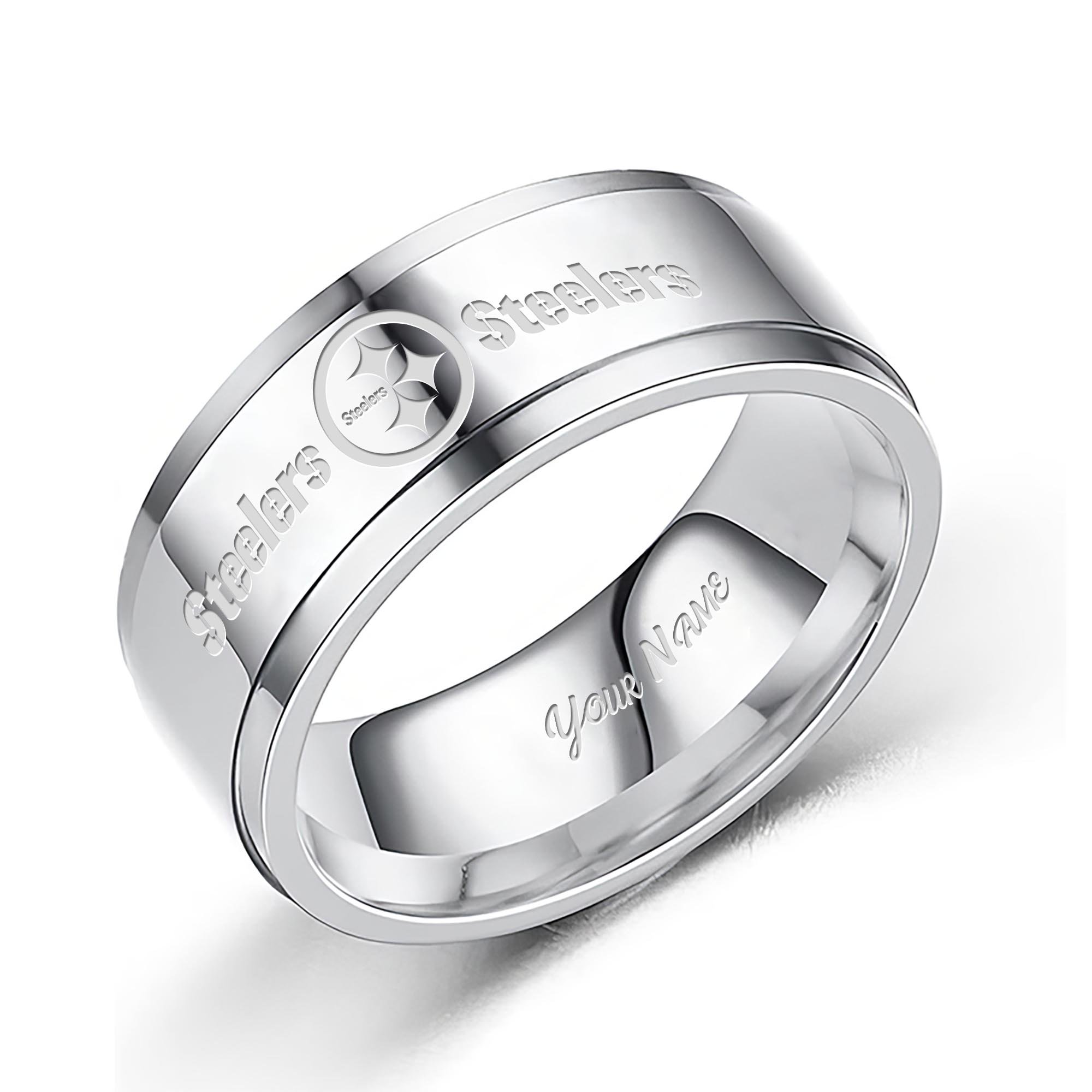 Pittsburgh Steelers Stainless Steel Rings Comes With Box Custom Your Name 2025 Versions, Gifts For Fan