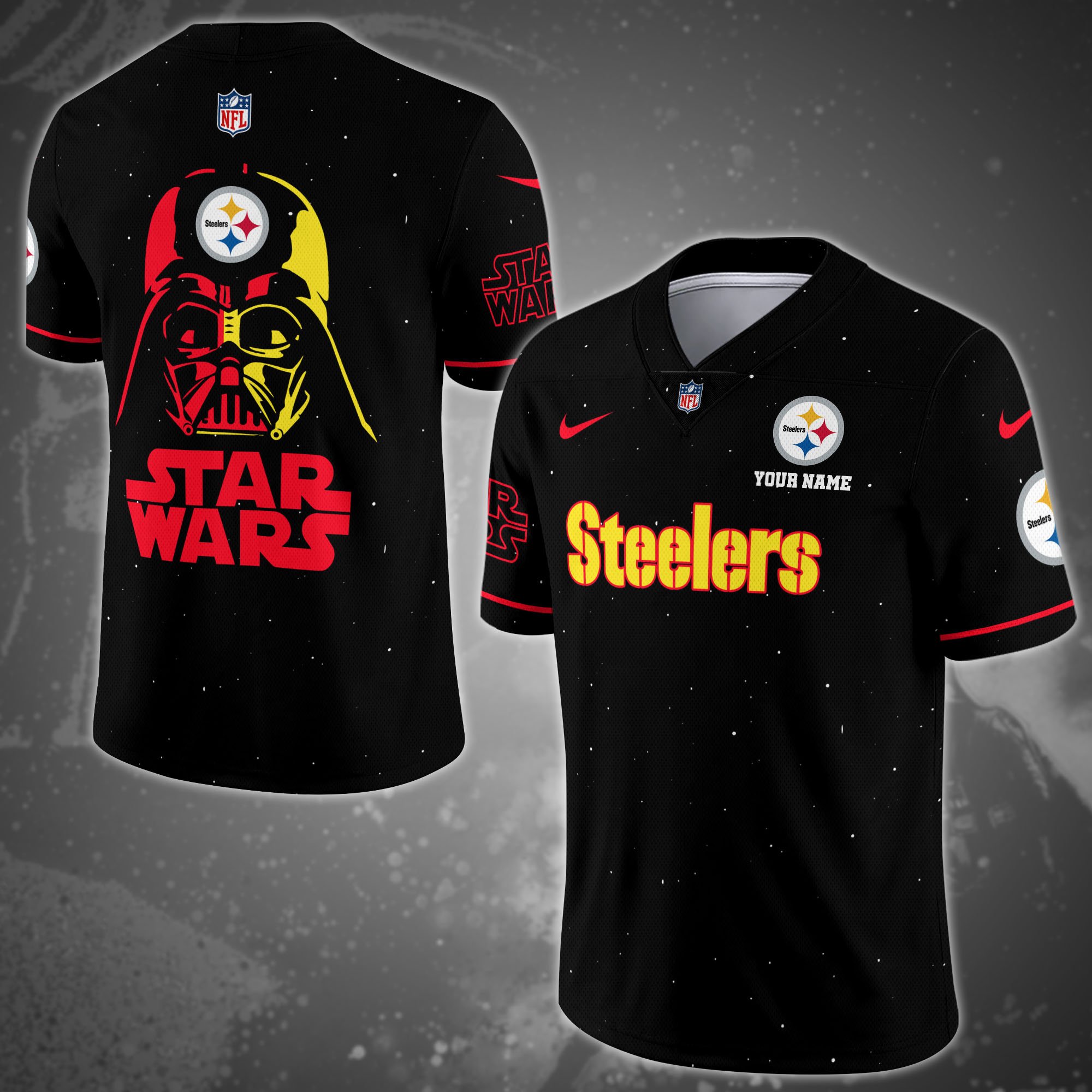 Pittsburgh Steelers Team And Star Wars Vneck Football Jersey Custom Name, Sport Shirts, Sport Gifts