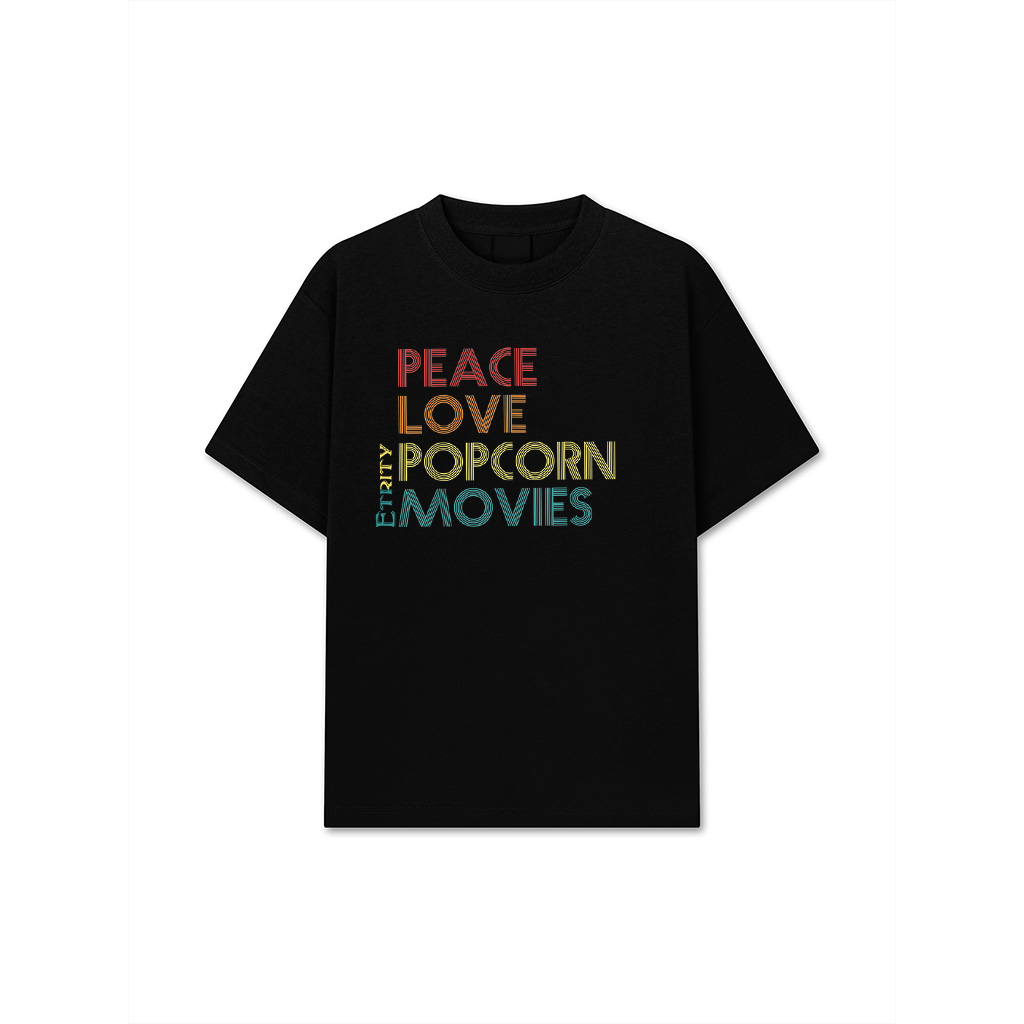 Popcorn Lovers Movie Fan Funny Vintage Retro Peace Love T-Shirt