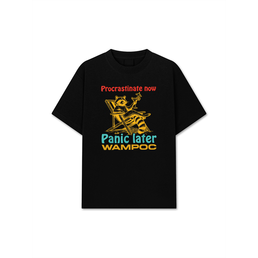 Procrastinate Now Panic Later Retro Vintage Racoon T-Shirt