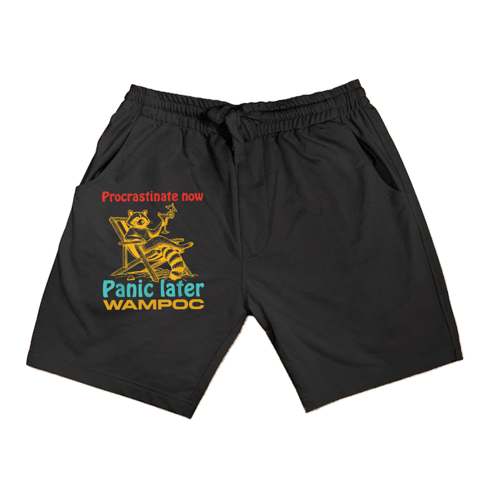 Procrastinate Now Panic Later Retro Vintage Racoon Shorts