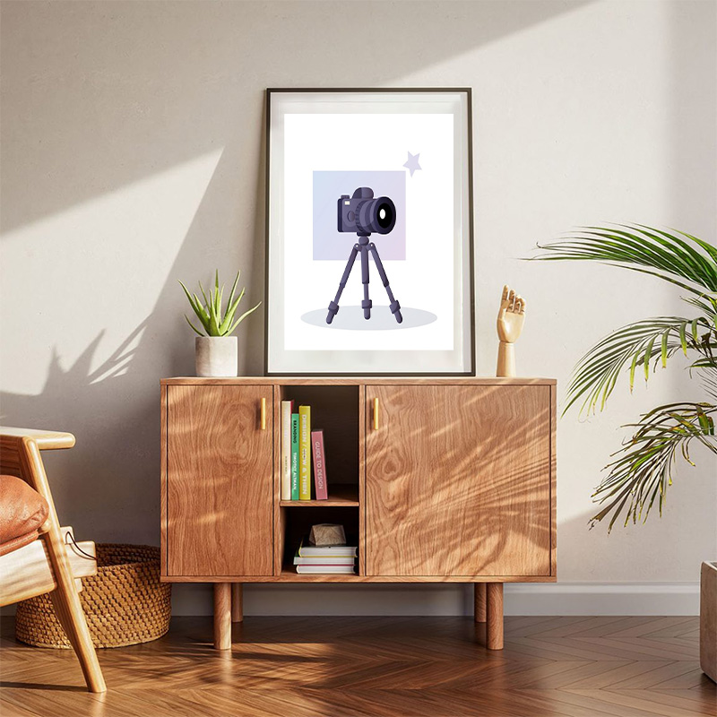 Professional Camera On Tripod Poster