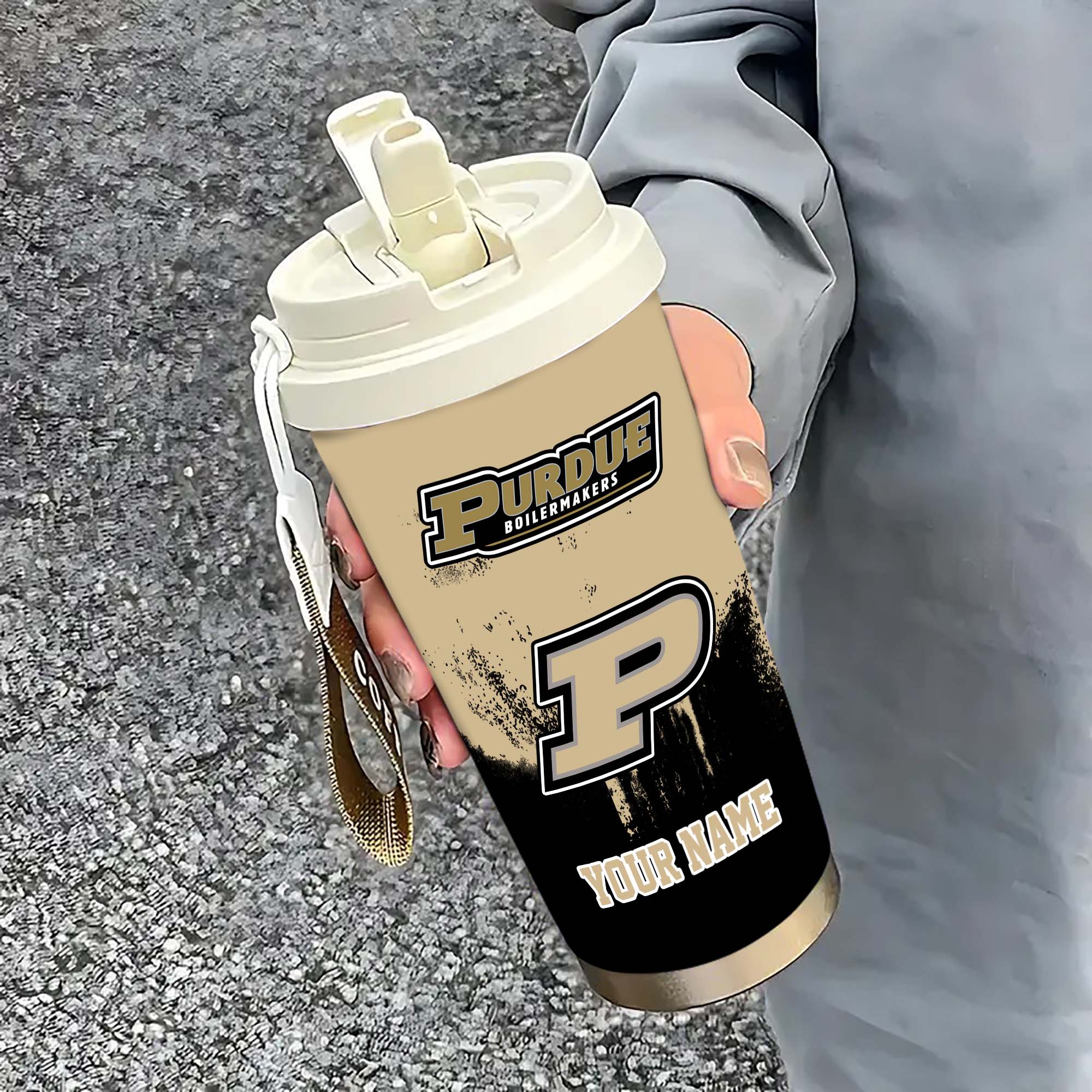 Purdue Boilermakers Insulated Coffee Mug With Straw And Lid, Portable Coffee Travel Mug For Car, Fan Gifts