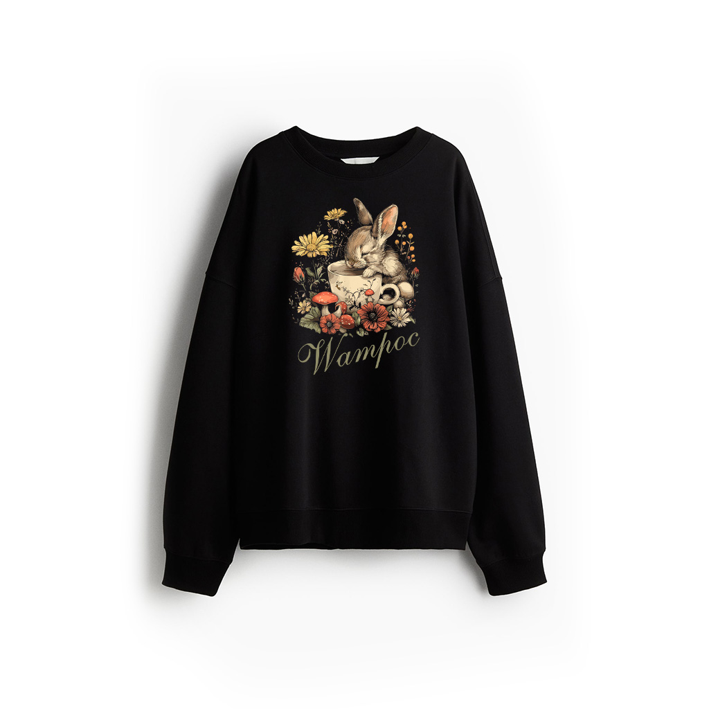 Rabbit Floral Bunny Cottagecore Aesthetic Tea Cup Sweatshirt
