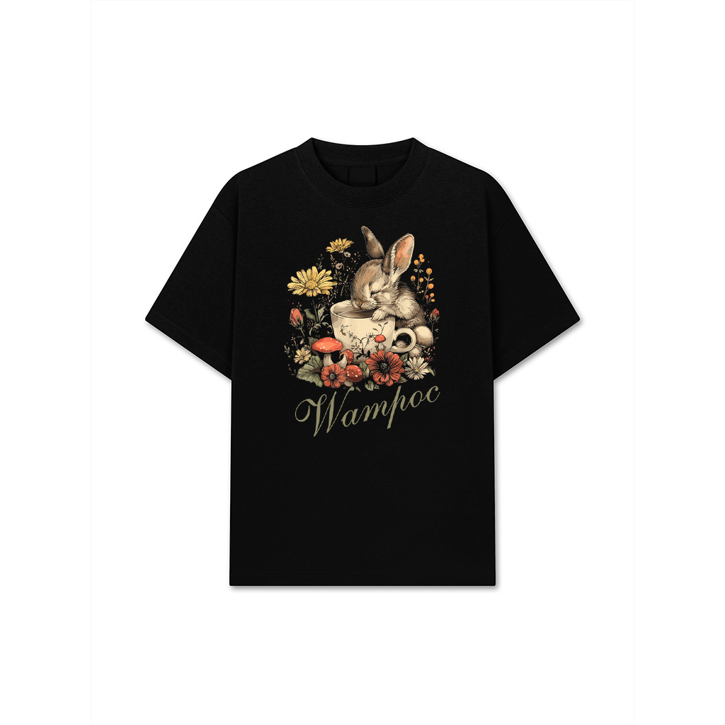 Rabbit Floral Bunny Cottagecore Aesthetic Tea Cup T-Shirt