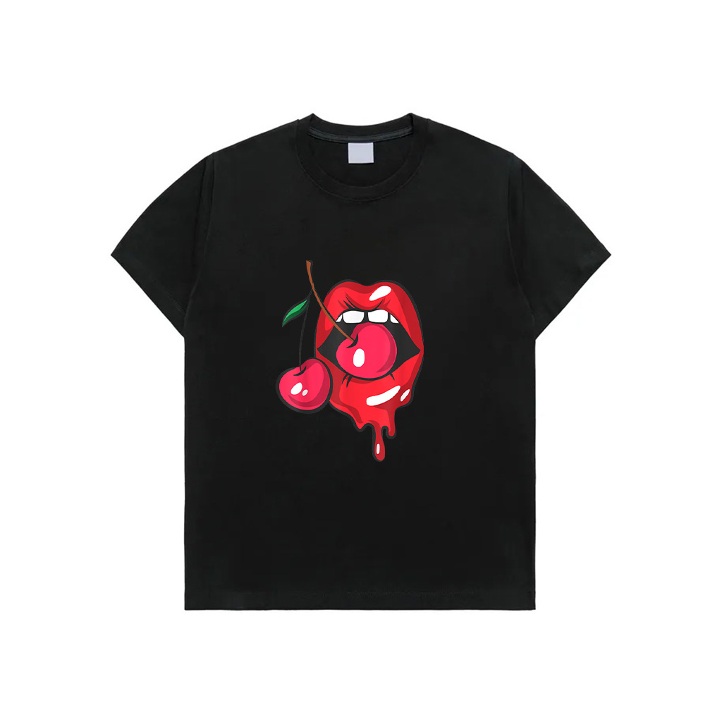 Red Lips And Cherries Sexy Trendy Vintage Retro Gift T-Shirt