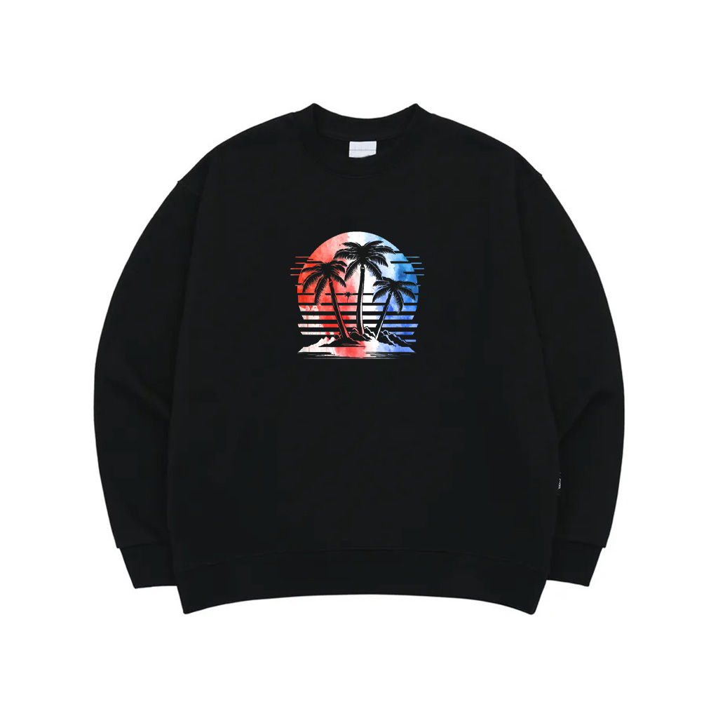 Red White Blue Retro Beach Palm Trees 4Th Of July Patriotic Sweatshirt