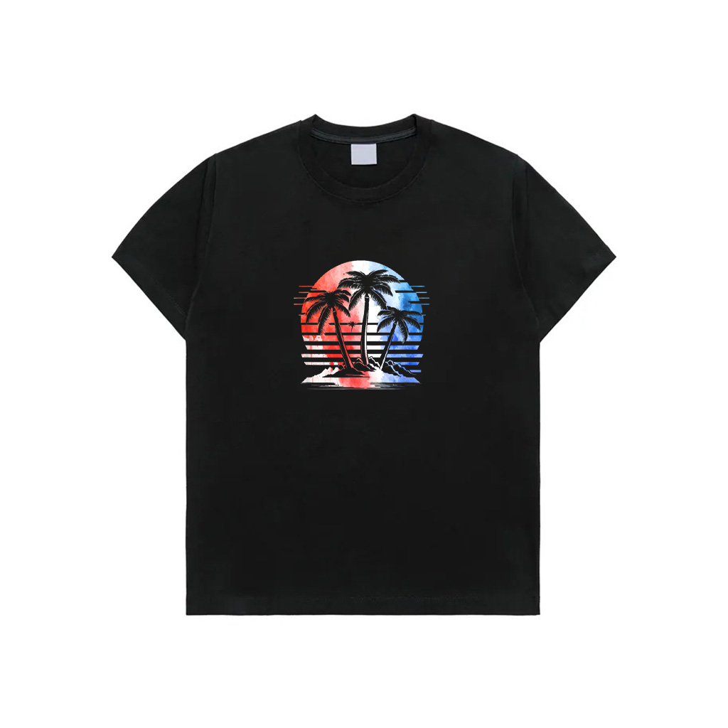 Red White Blue Retro Beach Palm Trees 4Th Of July Patriotic T-Shirt