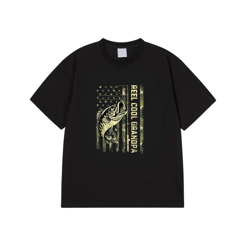 Reel Cool Grandpa Fisherman Camouflage Father's Day T-Shirt