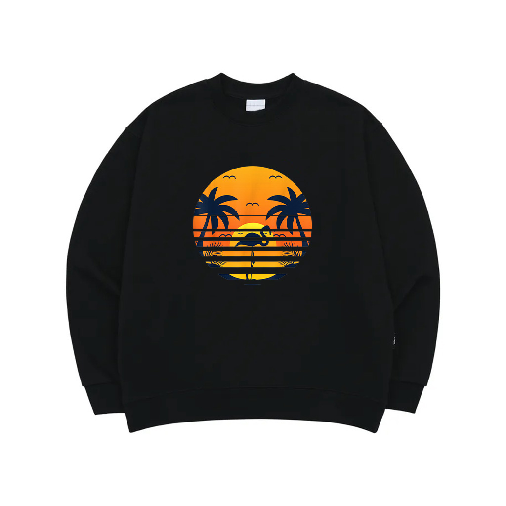 Retro Beach Sunset Palm Trees Flamingo Tropical Summer Sweatshirt