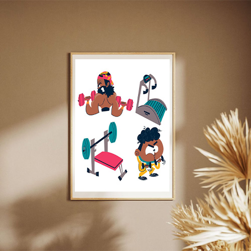 Retro Cartoon Workout Stickers Collection Poster