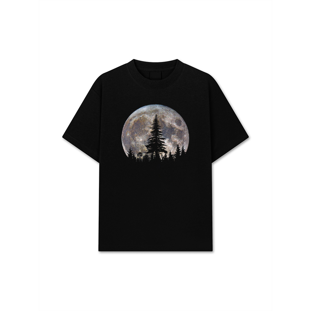 Retro Full Moon Vintage Forest Nature Minimalist Pine Tree T-Shirt