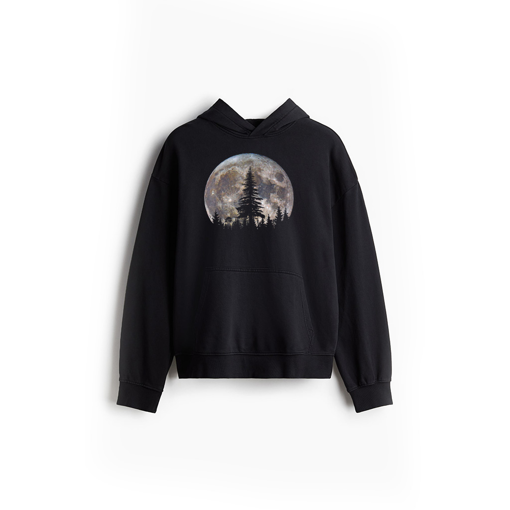 Retro Full Moon Vintage Forest Nature Minimalist Pine Tree Hoodie