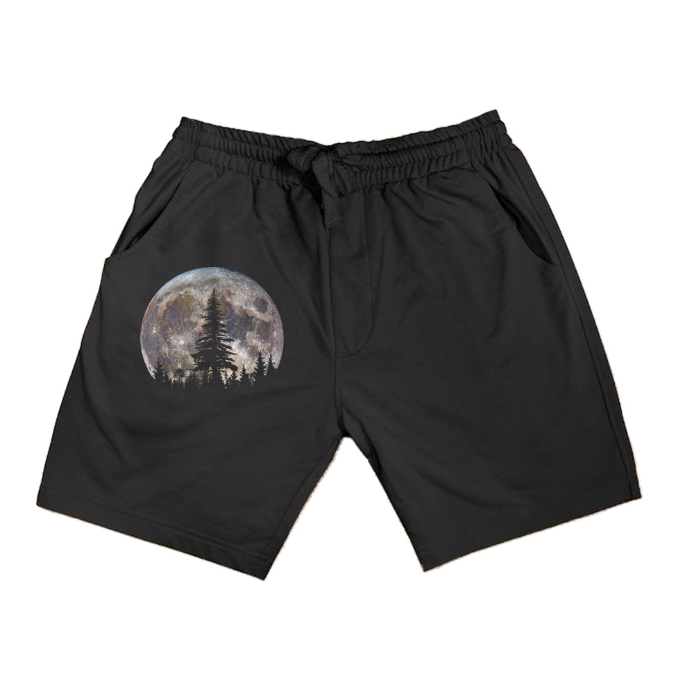 Retro Full Moon Vintage Forest Nature Minimalist Pine Tree Shorts
