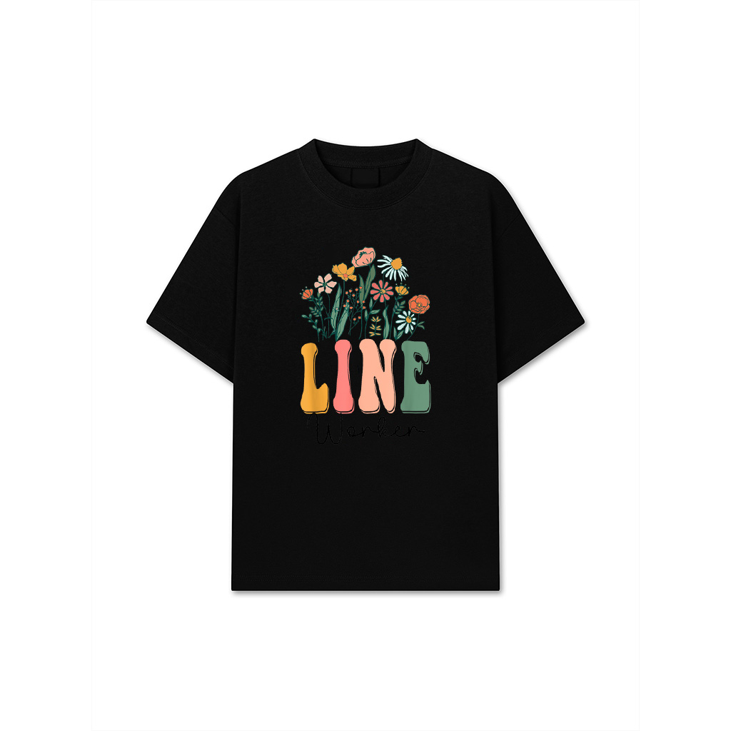 Retro Groovy Floral Line Worker Wildflower T-Shirt