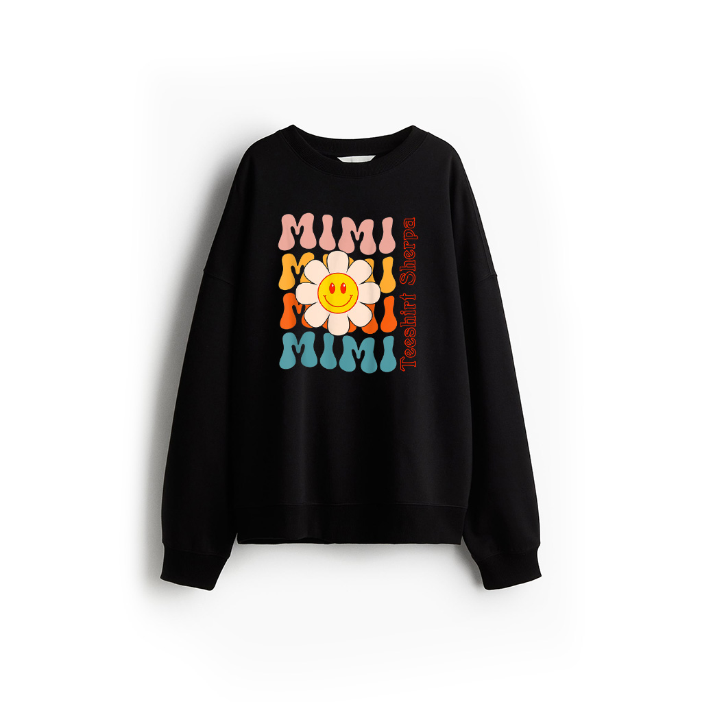 Retro Groovy Mimi Happy Face Smile Cute Daisy Flower Grandma Sweatshirt