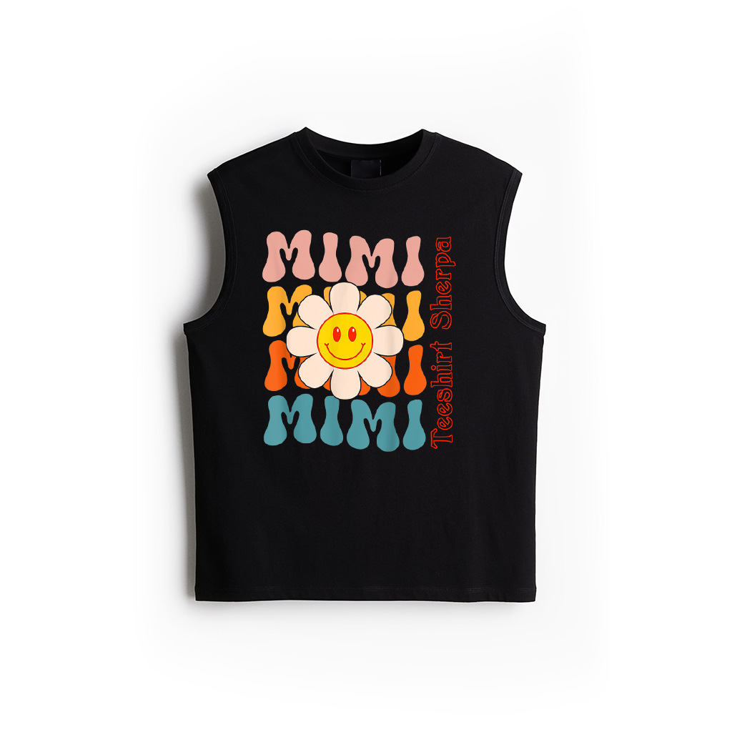 Retro Groovy Mimi Happy Face Smile Cute Daisy Flower Grandma Tank Top