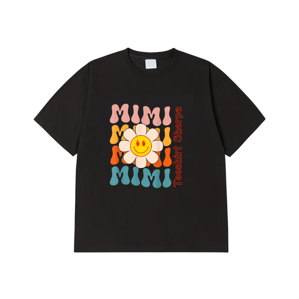 Retro Groovy Mimi Happy Face Smile Cute Daisy Flower Grandma T-Shirt