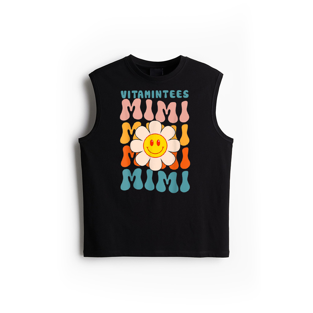 Retro Groovy Mimi Happy Face Smile Cute Daisy Flower Grandma Tank Top