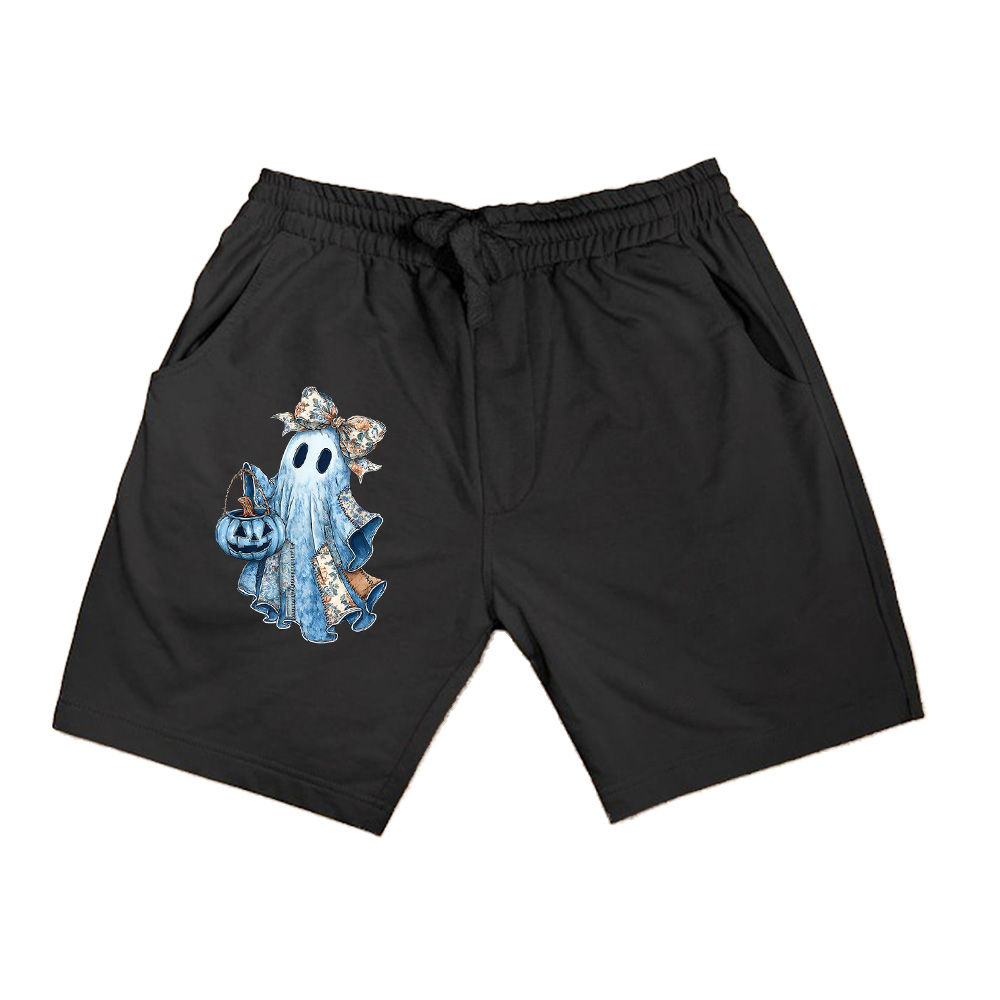 Retro Halloween Ghost Denim Pattern Bow Shorts