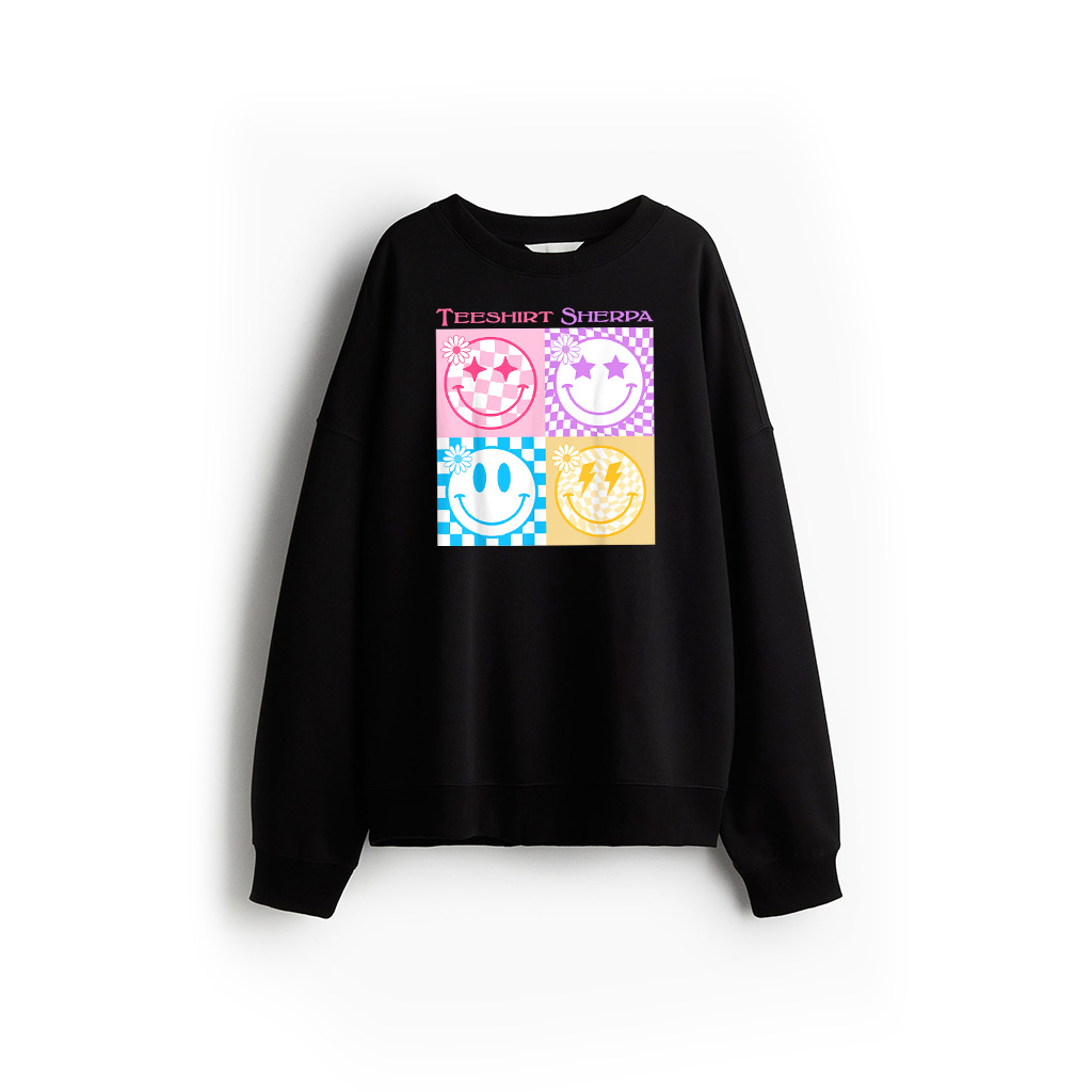 Retro Happy Face Shirt Checkered Pattern Smile Face Trendy Sweatshirt