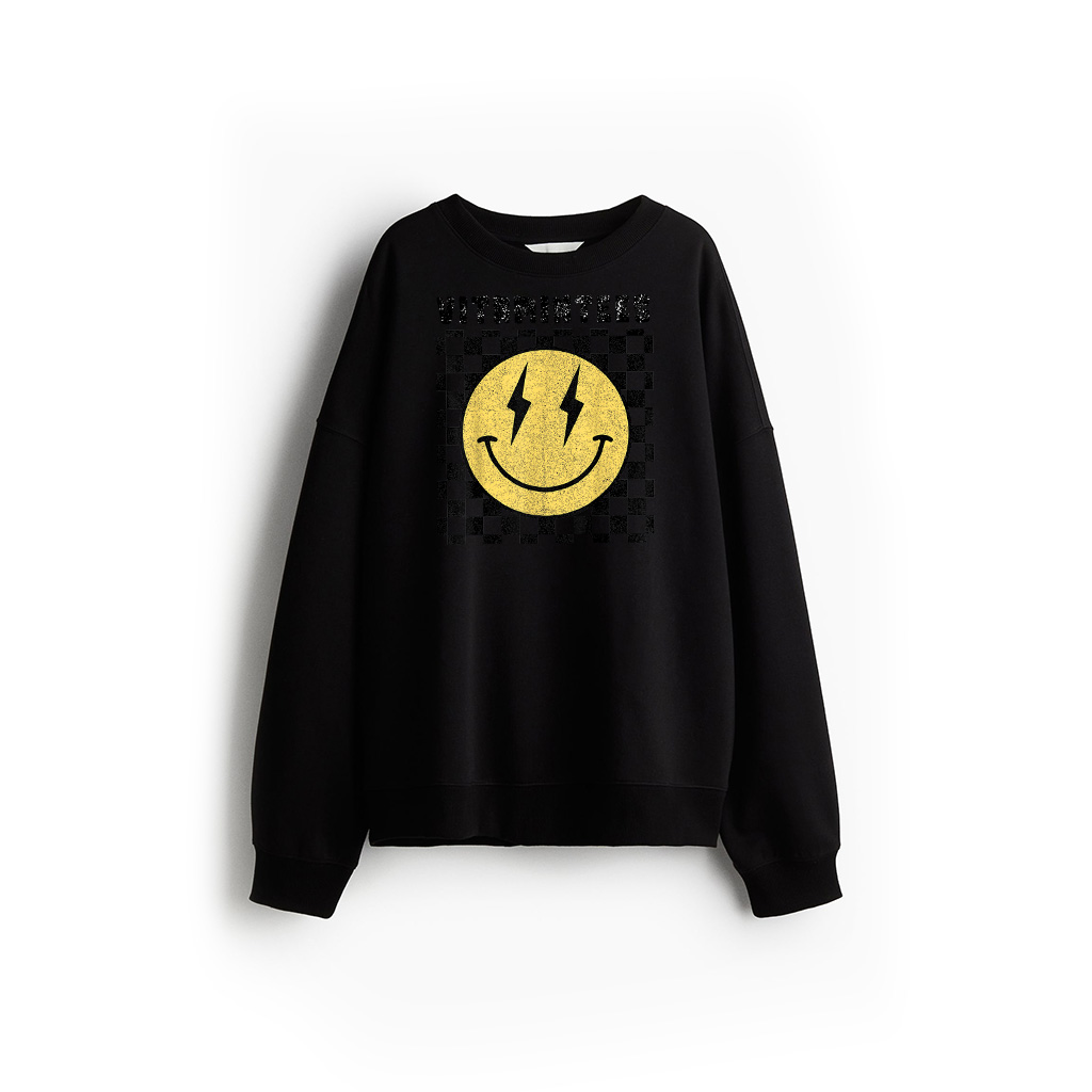 Retro Happy Face Shirt Checkered Pattern Smile Face Trendy Sweatshirt