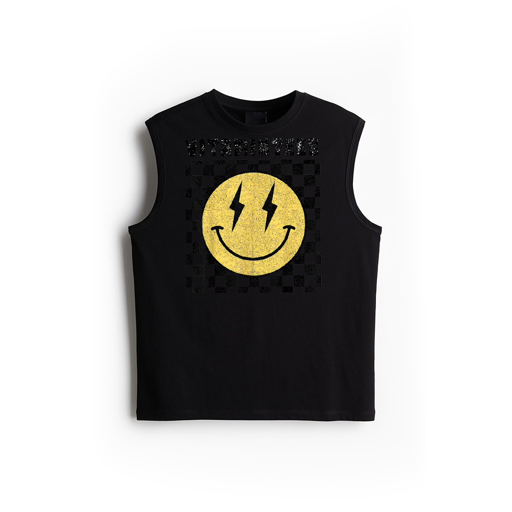Retro Happy Face Shirt Checkered Pattern Smile Face Trendy Tank Top