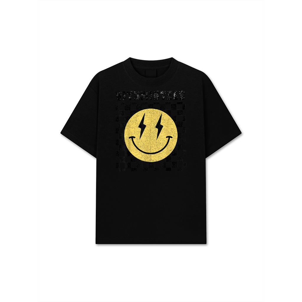 Retro Happy Face Shirt Checkered Pattern Smile Face Trendy T-Shirt